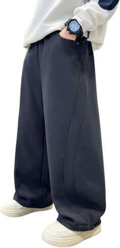 Boy's Baggy Sweatpants Seam Elastic Waist Loose Wide Leg Sweat Pants Athletic Drawstring Joggers Pants with Pockets in Saudi Arabia