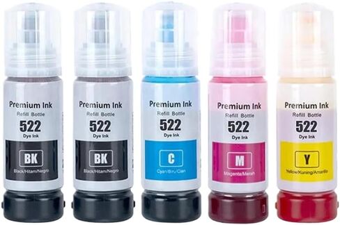 Color Compatible Bottle Water Based Refill Dye Ink 522 T522 4X Compatible with Printer Supplies ET-1110 ET-1810 ET-2400 ET-2710 ET-2720(1Bottle Black) in Saudi Arabia