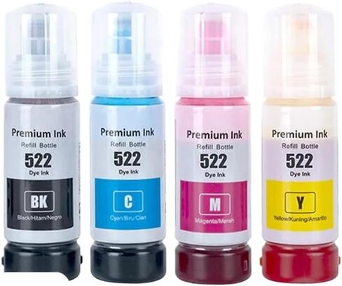Color Compatible Bottle Water Based Refill Dye Ink 522 T522 4X Compatible with Printer Supplies ET-1110 ET-1810 ET-2400 ET-2710 ET-2720(1Bottle Black) in Saudi Arabia