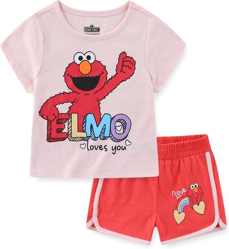 طقم تي شيرت وسروال قصير الأكمام للفتيات من Sesame Street Elmo للأطفال الصغار والكبار in Saudi Arabia