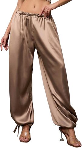 Perfashion Women Satin Pants Balloon Silk Dressy Harem Trousers Flowy Oversized Baggy Joggers Going Out Lounge in Saudi Arabia