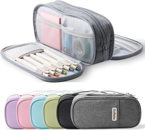 Case Big Capacity Pen Bag 3 Compartment Large Storage Pouch Marker Pen Case with Zipper Waterproof Portable (Grey) in Saudi Arabia