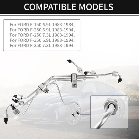 MuHize 8PCS Stainless Steel Fuel Injection Lines, Direct Fit for Ford F150 F250 F350 F450 F550 1983-1994 6.9L/7.3L IDI Diesel, DE8TZ-9A555A Replacement, Leak-Proof 3000 PSI & Bolt-On Installation in Saudi Arabia