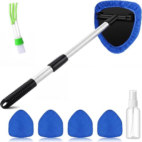 8 Pcs Car Windshield Cleaner Kits with Extendable Handle, 5 Microfiber Towel Pads, 1 Brush, 1 Empty Spray Bottle for Auto Glass Wiper Suvs Rvs & Home Windows (Green) in Saudi Arabia