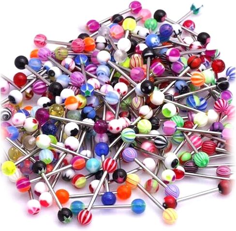 20 X Tongue Bars Surgical Steel & plastic Barbell Rings flexible nipple and lip small balls Body Piercing women Jewellery Acrylic Tongue Rings for men and girls in Saudi Arabia
