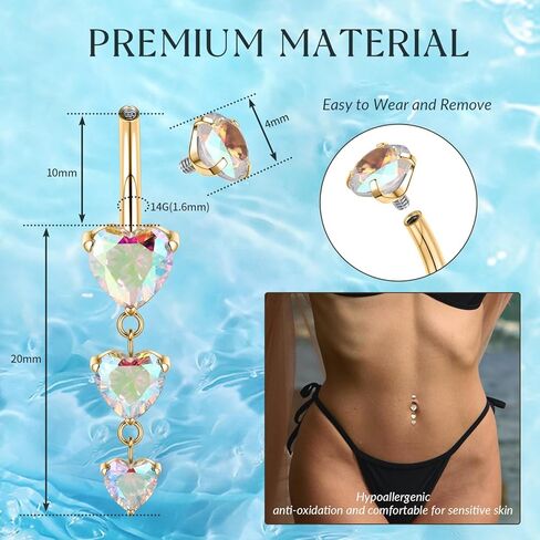 GAGABODY G23 Titanium Belly Button Ring Dangle Belly Rings Belly Piercing Jewelry 14G 3/8 inch 10mm Navel Barbell CZ Navel Piercing Ring in Kuwait