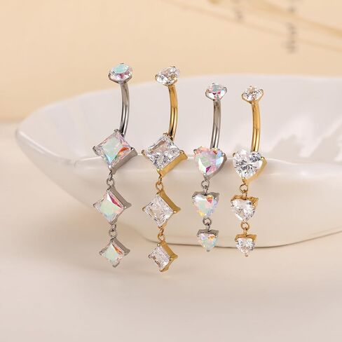 GAGABODY G23 Titanium Belly Button Ring Dangle Belly Rings Belly Piercing Jewelry 14G 3/8 inch 10mm Navel Barbell CZ Navel Piercing Ring in Kuwait