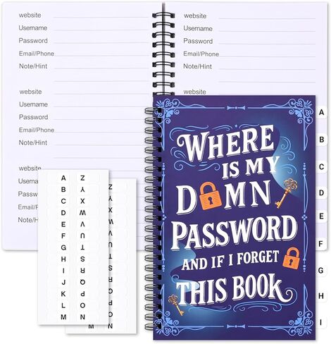 Funny Password Book with Alphabetical Tabs, 5.7" x 8.3" Spiral Password Keeper, Password Notebook for Internet & Computer Login, Recording Website, Usernames, Passwords, Gifts for Home and Office in Saudi Arabia