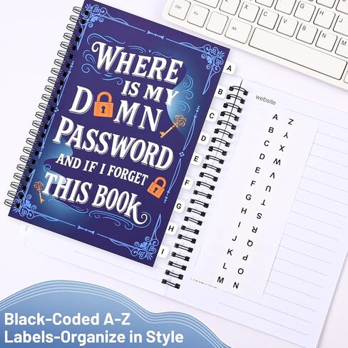Funny Password Book with Alphabetical Tabs, 5.7" x 8.3" Spiral Password Keeper, Password Notebook for Internet & Computer Login, Recording Website, Usernames, Passwords, Gifts for Home and Office in Saudi Arabia