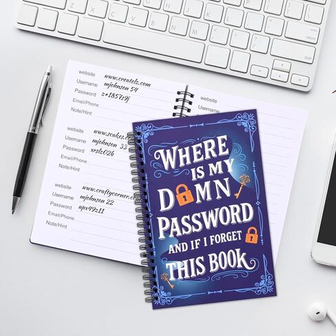 Funny Password Book with Alphabetical Tabs, 5.7" x 8.3" Spiral Password Keeper, Password Notebook for Internet & Computer Login, Recording Website, Usernames, Passwords, Gifts for Home and Office in Saudi Arabia