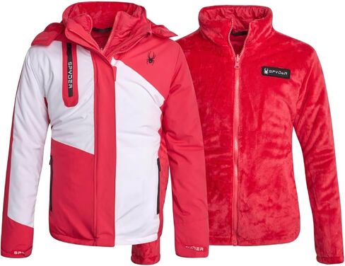 Spyder Girls 3 in 1 System Jacket - Weather Resistant Girls Winter Jacket with Soft Cozy Inner Fleece Outerwear Winter Coats, Size 10-12, Prism Pink in Saudi Arabia