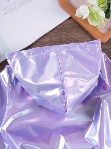 Kids Lightweight Jacket with Hood, Iridescent Purple Metallic Finish, Long Sleeve Zip-Up Coat, Outerwear for Girls in Saudi Arabia
