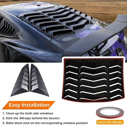 Yoursme فتحات نافذة خلفية + جانبية لسيارة Ford Mustang 2015 2016 2017 2018 2019 2020 2021 2022 2023 غطاء مطر للزجاج الأمامي من الشمس GT Lambo Style ABS (أسود غير لامع) in Saudi Arabia