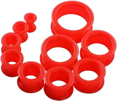 1 PAIR (2pcs) RED SILICONE EYELET TUNNELS Double Flare Gauges Thin Soft Flexible Flesh Plugs 1029 in Saudi Arabia