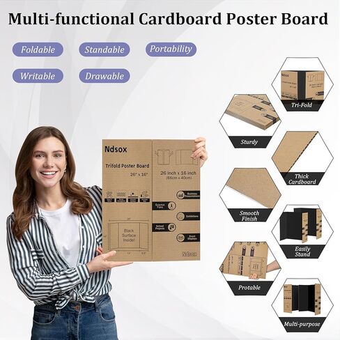 Ndsox 4 Pack 26" x 16" Black Trifold Poster Board Medium Size Corrugated Cardboard Science Fair Display Boards for School Projects, Business Presentations, Event Displays, and Art Exhibitions in Saudi Arabia