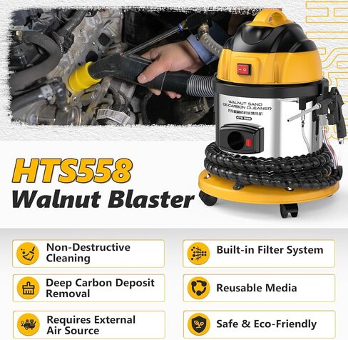 BELEY Walnut Blaster, HTS558 Engine Intake Valve Cleaner Machine, 110V Automotive Walnut Blaster Kit for Carbon Cleaning with 2kg Walnut Sand & 5 Pcs Adapters in Saudi Arabia