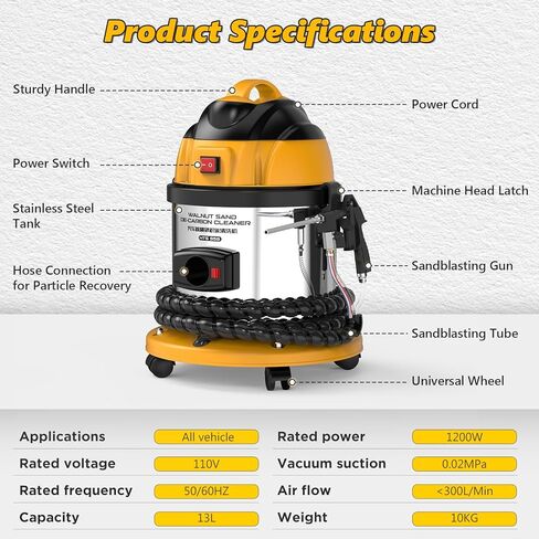 BELEY Walnut Blaster, HTS558 Engine Intake Valve Cleaner Machine, 110V Automotive Walnut Blaster Kit for Carbon Cleaning with 2kg Walnut Sand & 5 Pcs Adapters in Saudi Arabia
