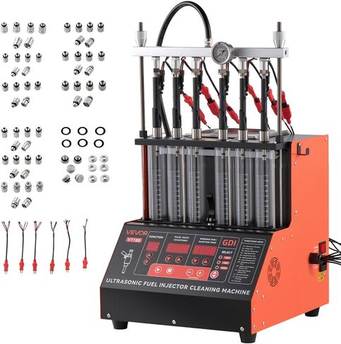 VEVOR Fuel Injector Cleaner Tester, 9 Test Modes, 6-Cylinder 28kHz Ultrasonic Cleaning Machine Adjustable 12V/70V/120V for EFI/FSI/GDI, Injector Cleaner Machine with Drain Valve for Car & Motorcycle in Saudi Arabia