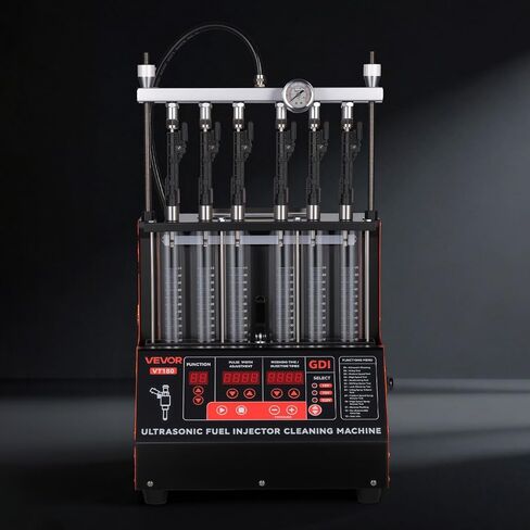 VEVOR Fuel Injector Cleaner Tester, 9 Test Modes, 6-Cylinder 28kHz Ultrasonic Cleaning Machine Adjustable 12V/70V/120V for EFI/FSI/GDI, Injector Cleaner Machine with Drain Valve for Car & Motorcycle in Saudi Arabia