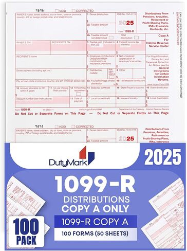 1099-R Copy A Tax Forms 2025 (distributions) Laser Tax Forms, Red Ink Laser Forms for IRS Filing, Copy A ONLY Federal Copy A 2025, Pack of 25 Forms - 13 Sheets in Saudi Arabia