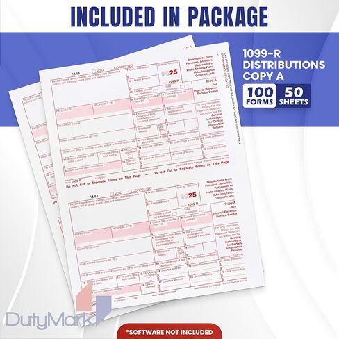 1099-R Copy A Tax Forms 2025 (distributions) Laser Tax Forms, Red Ink Laser Forms for IRS Filing, Copy A ONLY Federal Copy A 2025, Pack of 25 Forms - 13 Sheets in Saudi Arabia