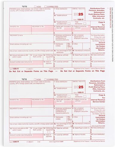 1099-R Copy A Tax Forms 2025 (distributions) Laser Tax Forms, Red Ink Laser Forms for IRS Filing, Copy A ONLY Federal Copy A 2025, Pack of 25 Forms - 13 Sheets in Saudi Arabia