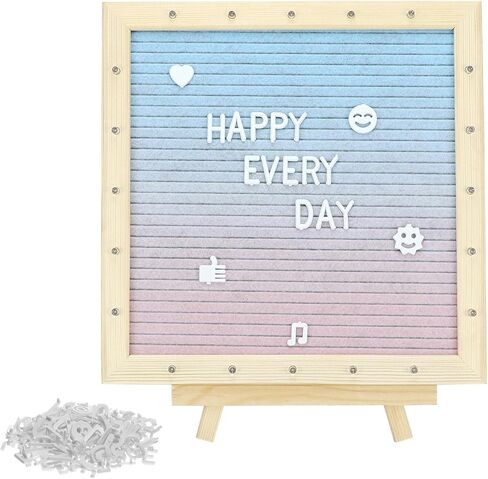 QWORK LED Gradient Felt Letter Board Sign Lights - 10x10 Inches Light Pink to Light Green Transition, Wood Frame with 20 LED Lights, 170 Letters, for Wedding Party Decor Festival Party in Saudi Arabia