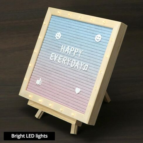 QWORK LED Gradient Felt Letter Board Sign Lights - 10x10 Inches Light Pink to Light Green Transition, Wood Frame with 20 LED Lights, 170 Letters, for Wedding Party Decor Festival Party in Saudi Arabia