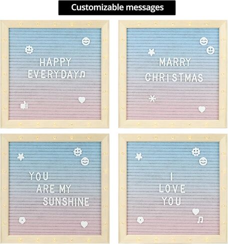 QWORK LED Gradient Felt Letter Board Sign Lights - 10x10 Inches Light Pink to Light Green Transition, Wood Frame with 20 LED Lights, 170 Letters, for Wedding Party Decor Festival Party in Saudi Arabia