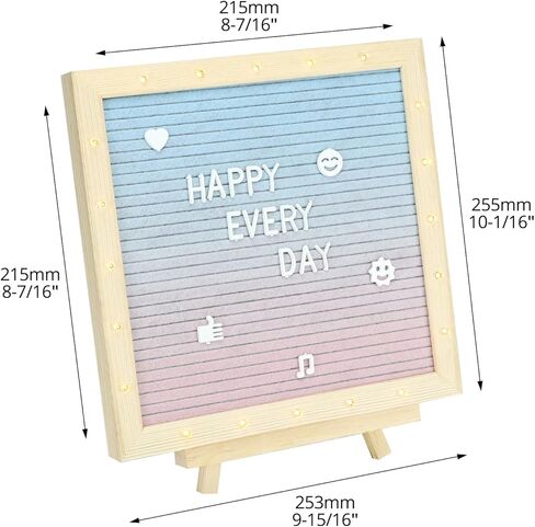 QWORK LED Gradient Felt Letter Board Sign Lights - 10x10 Inches Light Pink to Light Green Transition, Wood Frame with 20 LED Lights, 170 Letters, for Wedding Party Decor Festival Party in Saudi Arabia