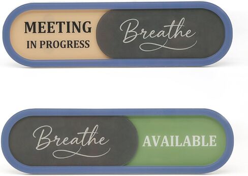 In a Meeting Office Door Sign with Slider - "Breathe" Offices Status Indicator (Meeting in Progress/Available), Adhesive Back & Extra Magnets, Acrylic Privacy Sign for Home Office, Studios & Workspaces in Saudi Arabia