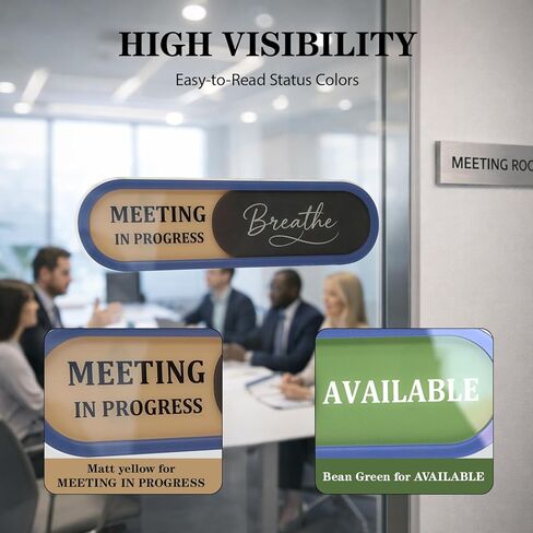 In a Meeting Office Door Sign with Slider - "Breathe" Offices Status Indicator (Meeting in Progress/Available), Adhesive Back & Extra Magnets, Acrylic Privacy Sign for Home Office, Studios & Workspaces in Saudi Arabia