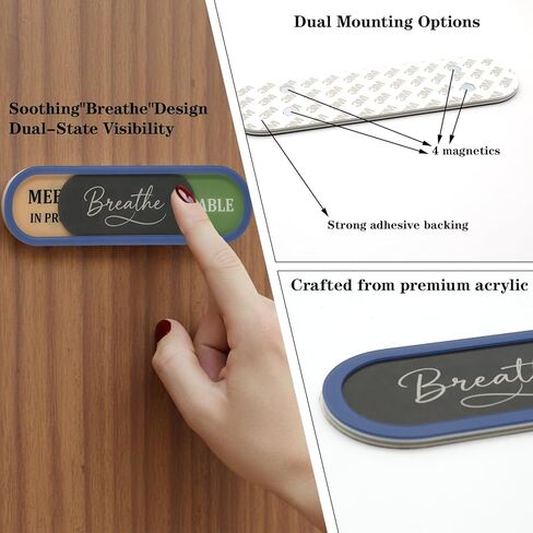 In a Meeting Office Door Sign with Slider - "Breathe" Offices Status Indicator (Meeting in Progress/Available), Adhesive Back & Extra Magnets, Acrylic Privacy Sign for Home Office, Studios & Workspaces in Saudi Arabia