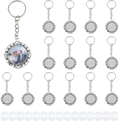 dicosmetic 15 مجموعات زهرة كابوشون مفاتيح الفراغات مفاتيح القلادة صينية 18 ملم سبائك Make Keyring مجموعة مع cabochons لصنع سلسلة مفاتيح شخصية شخصية in Saudi Arabia