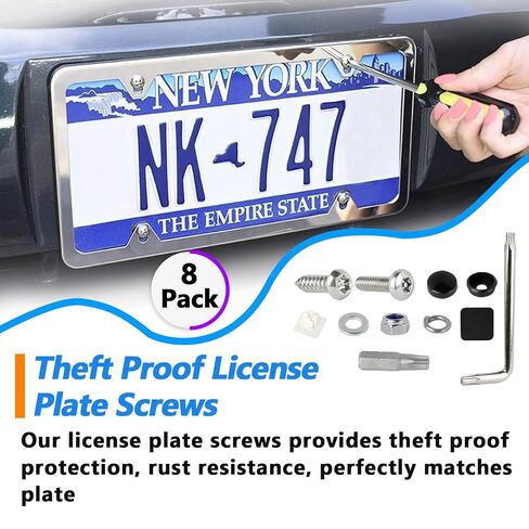 8 PCS 1/4"(M6) Car License Plate Screws Kit - Stainless Steel Theft-Proof Screws, License Plate Bolt Fasteners with Chrome Caps - Rust Proof, Tamper Resistant Mounting Hardware Kit in Saudi Arabia