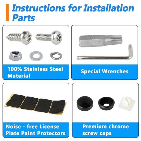 8 PCS 1/4"(M6) Car License Plate Screws Kit - Stainless Steel Theft-Proof Screws, License Plate Bolt Fasteners with Chrome Caps - Rust Proof, Tamper Resistant Mounting Hardware Kit in Saudi Arabia