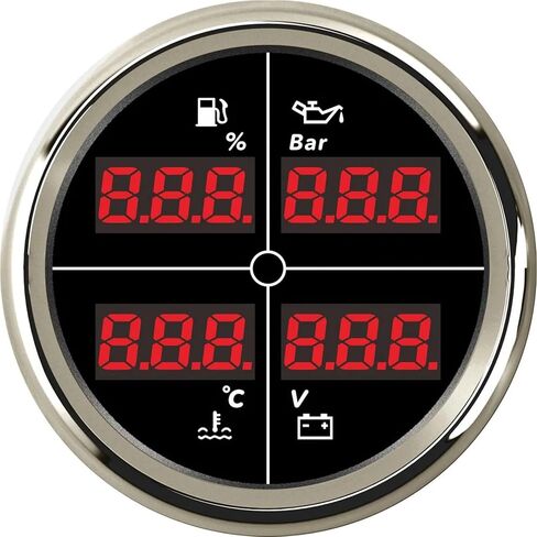 Digital 85mm 4 in 1 Multifunction Gauge Fuel Level Oil Pressure Water Tempe Meter Voltmeter 8 Colors LED for Car Truck 12V/24V(Dark Grey) in Saudi Arabia