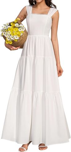KUTUMAI Floral Maxi Long Dress Lace Up Square Neck Flowy Summer Wedding Guest Dresses for Women 2026 in Saudi Arabia
