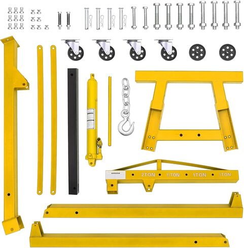  2 Ton Folding Engine Hoist Hydraulic Shop Crane, 4400 Lb Capacity Cherry Picker with Telescoping Boom & 6 Caster Wheels - Includes Storage Stand for Garage Auto Repair, Yellow in Saudi Arabia