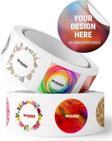 McAuley Labels Custom Stickers for Business Logo, 100-5000 Pcs - Waterproof Customized Labels Sticker - 100+ Roll - Multi Shapes, Sizes, Backgrounds, and Text Options - Round and Square Shape in Saudi Arabia