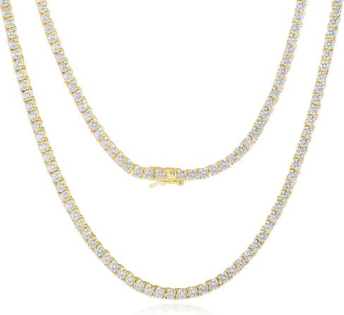 Tennis Necklace for Women, 14K Gold Plated 3mm Simulated Diamond Classic Tennis Chain Necklace with 4 Prong Cubic Zirconia in Saudi Arabia