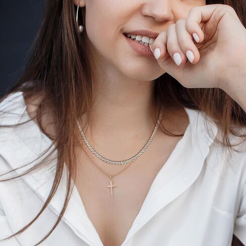 Tennis Necklace for Women, 14K Gold Plated 3mm Simulated Diamond Classic Tennis Chain Necklace with 4 Prong Cubic Zirconia in Saudi Arabia
