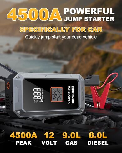 M1 Car Battery Jump Starter with Air Compressor 4500A 150PSI (9.0 L Gas/8.0L Diesel), Portable Car Jump Starter Power Pack, Battery Charger 12V Jump Box with LED Light, Large LED Display, Power Bank in Saudi Arabia