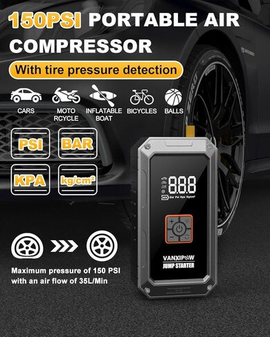M1 Car Battery Jump Starter with Air Compressor 4500A 150PSI (9.0 L Gas/8.0L Diesel), Portable Car Jump Starter Power Pack, Battery Charger 12V Jump Box with LED Light, Large LED Display, Power Bank in Saudi Arabia