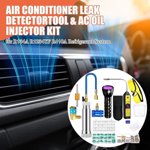 AC Leak Detector Kit R1234yf R134a R410a AC Oil UV Dye Injector Kit Refrigerant Leak Detector Tool Low Side Quick Coupler Mini Split Adapter Flashlight with Protective Glasses in Saudi Arabia