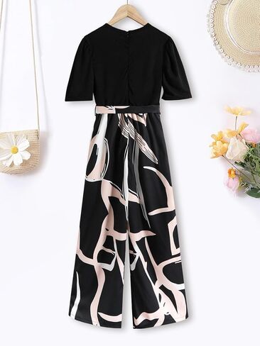 Girls Jumpsuits Short Sleeve Casual Wide Leg Romper Pants Fashion Girl's Jumpsuit Clothes for 7-14Y in Saudi Arabia