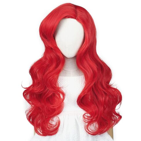 Aicos Wine Red Curly Kid Mermaid Wig, Long Wavy Fashion Princess Cosplay Wig with Starfish Hair Clips (Wine Red) in Kuwait