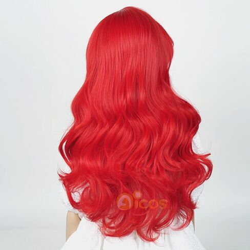 Aicos Wine Red Curly Kid Mermaid Wig, Long Wavy Fashion Princess Cosplay Wig with Starfish Hair Clips (Wine Red) in Kuwait