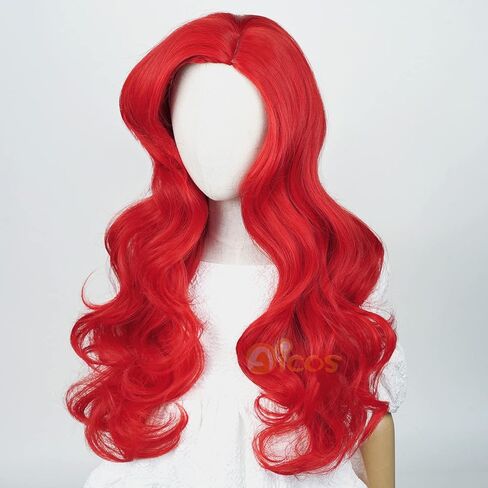 Aicos Wine Red Curly Kid Mermaid Wig, Long Wavy Fashion Princess Cosplay Wig with Starfish Hair Clips (Wine Red) in Kuwait