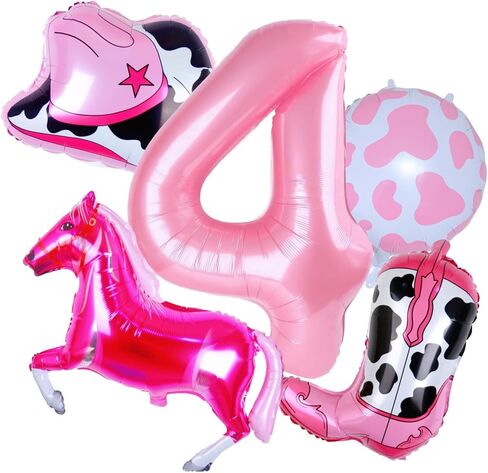 البالونات الغربية رعاة البقر أول عيد ميلاد ديكورات الحزب الوردي حصان رعاة البقر قبعة البالونات الفتيات الغربية موضوع 1st روديو عيد ميلاد ديكورات ديكور (32 بوصة الوردي 1) in Kuwait